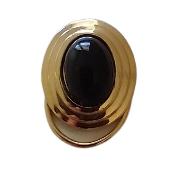 Vintage Scarf Clip Pin Black Acrylic Stone Gold Tone 80s 90s Retro MCM - Picture 7 of 14